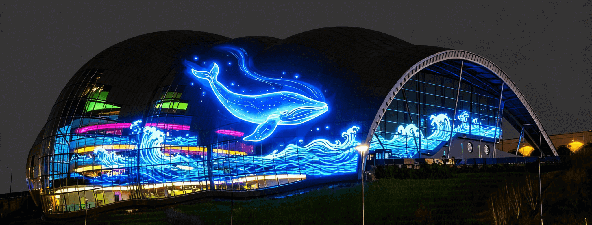 Smart Glass LED Screen Media for buidling glass at night