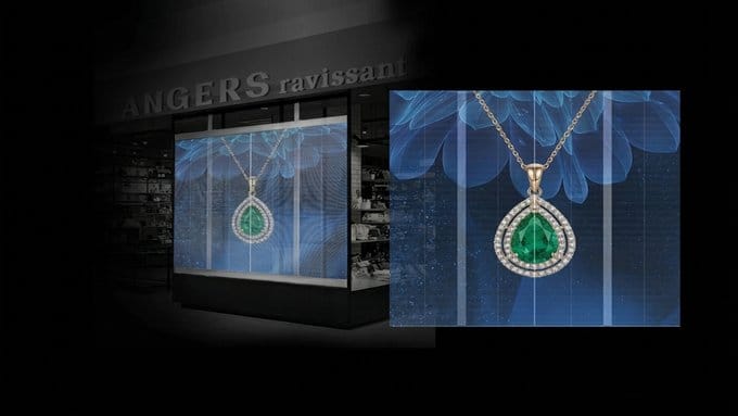 Gennemsigtig LED-display til smykke- og urbutik
