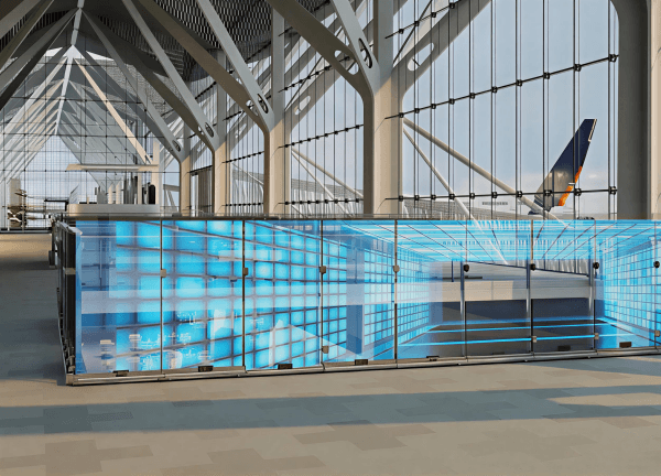 Transparent LED Glass Railing At Airport