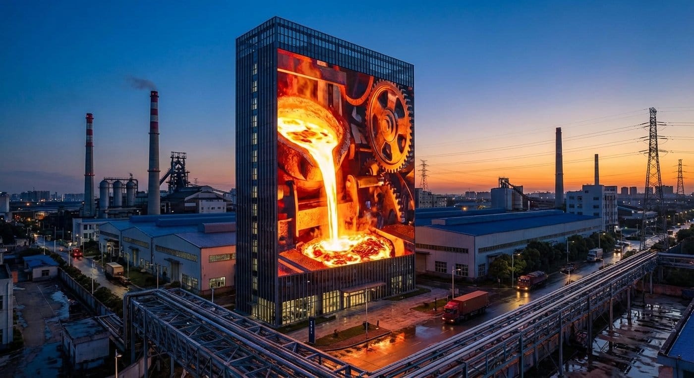 A building facade transparent LED display at industrial region