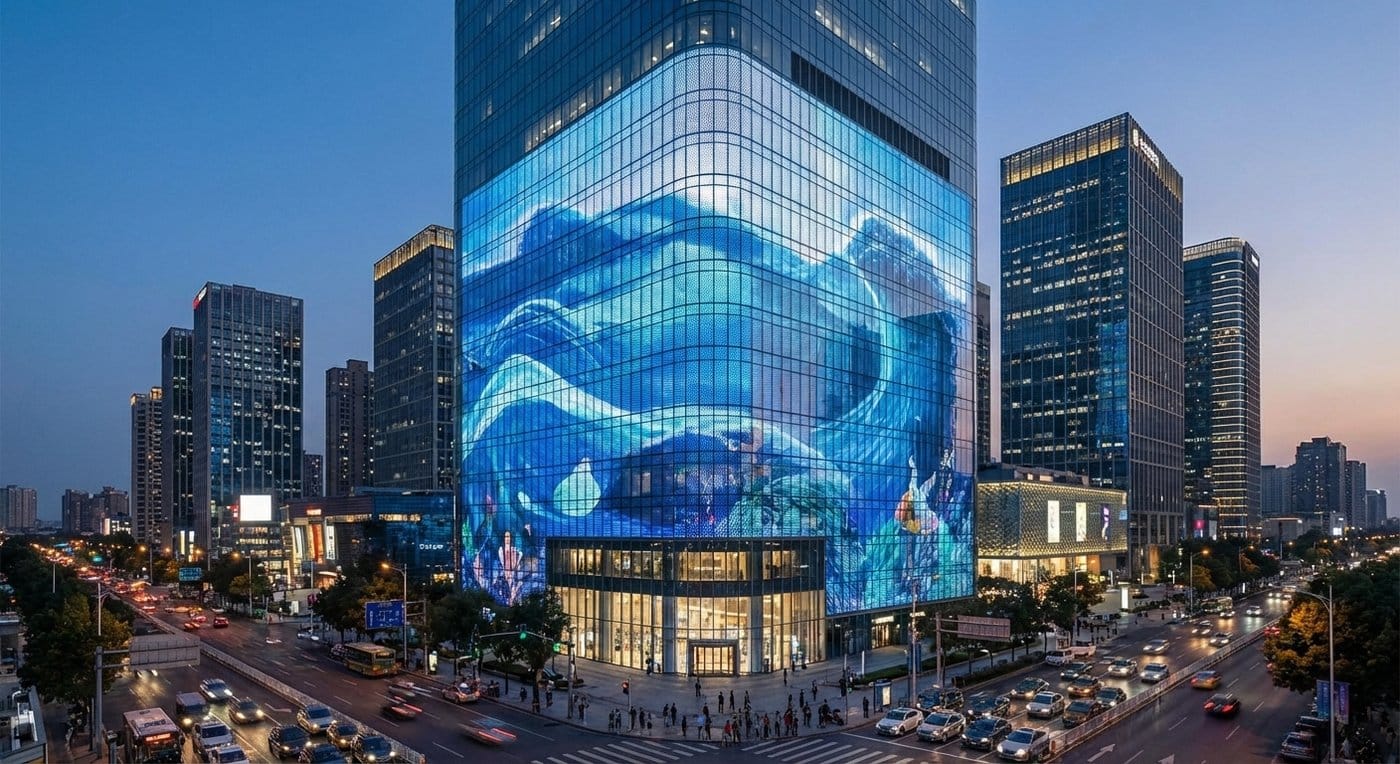 A high-rise building facade LED display