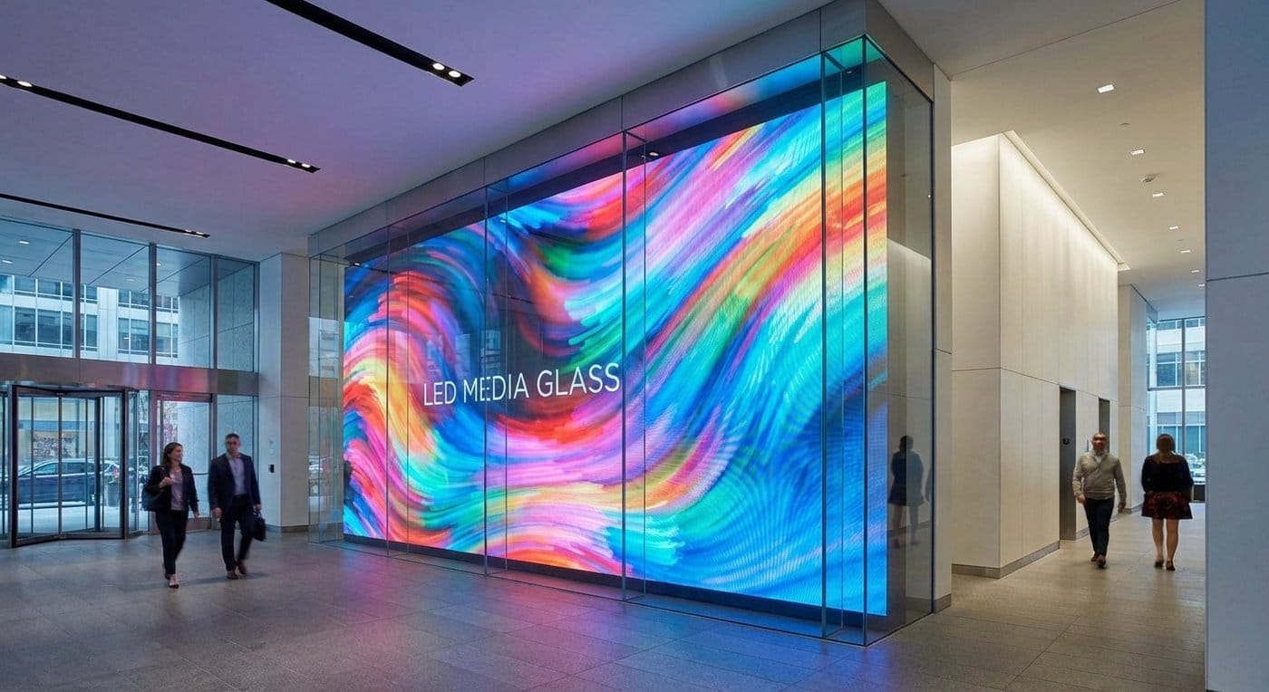 LED “media glass” LED glass screens glass that becomes a display