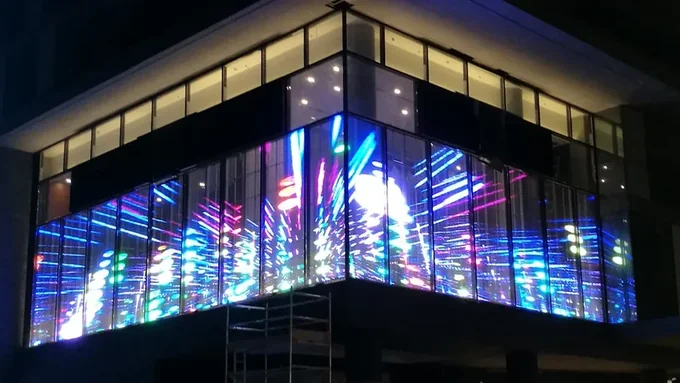 Outdoor Transparent LED Display Side-Emitting for Scenicobservation levators