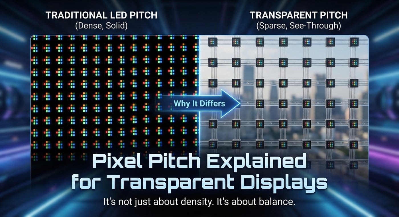 Pixel pitch uitgelegd voor transparante schermen (waarom het verschilt)