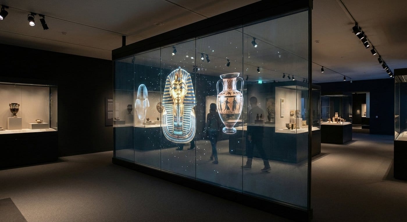 Gjennomsiktig LED-skjerm for museumsutstillinger og utstillingsvinduer av høy kvalitet