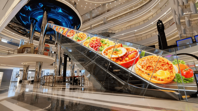Transparente LED-Anzeige für Rolltreppen-Glasbalustraden