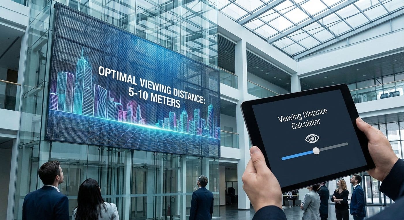Calculateur de distance de vision pour écrans LED transparents