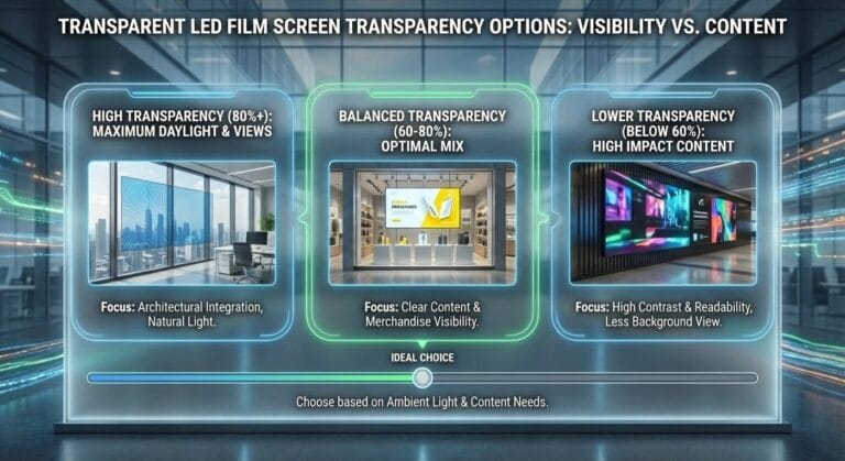 What transparency levels are available for transparent LED film screens