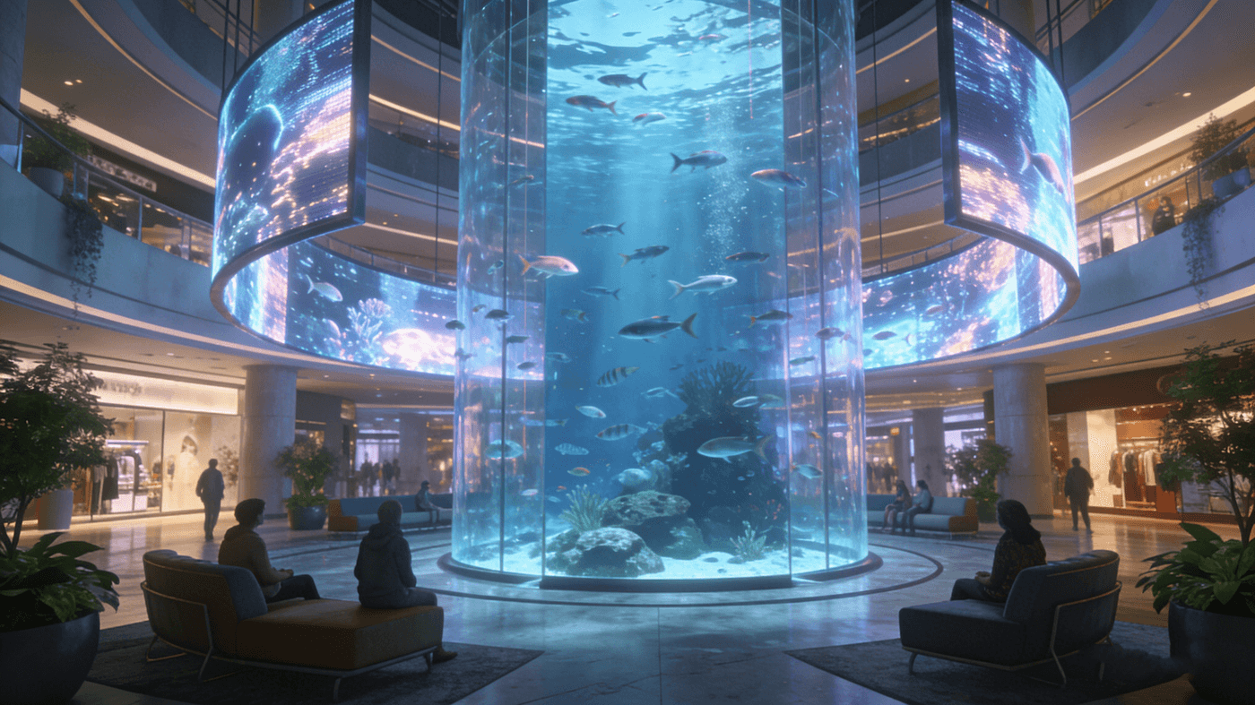 gebogen transparante led-scherm voor winkelcentrum atrium