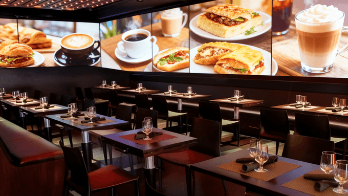 Transparente LED-Anzeige für Restaurants & Cafés