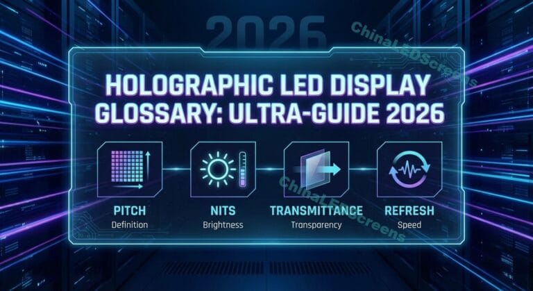 Holographic LED Display Glossary Pitch, Nits, Transmittance, Refresh — Ultimate Guide 2026