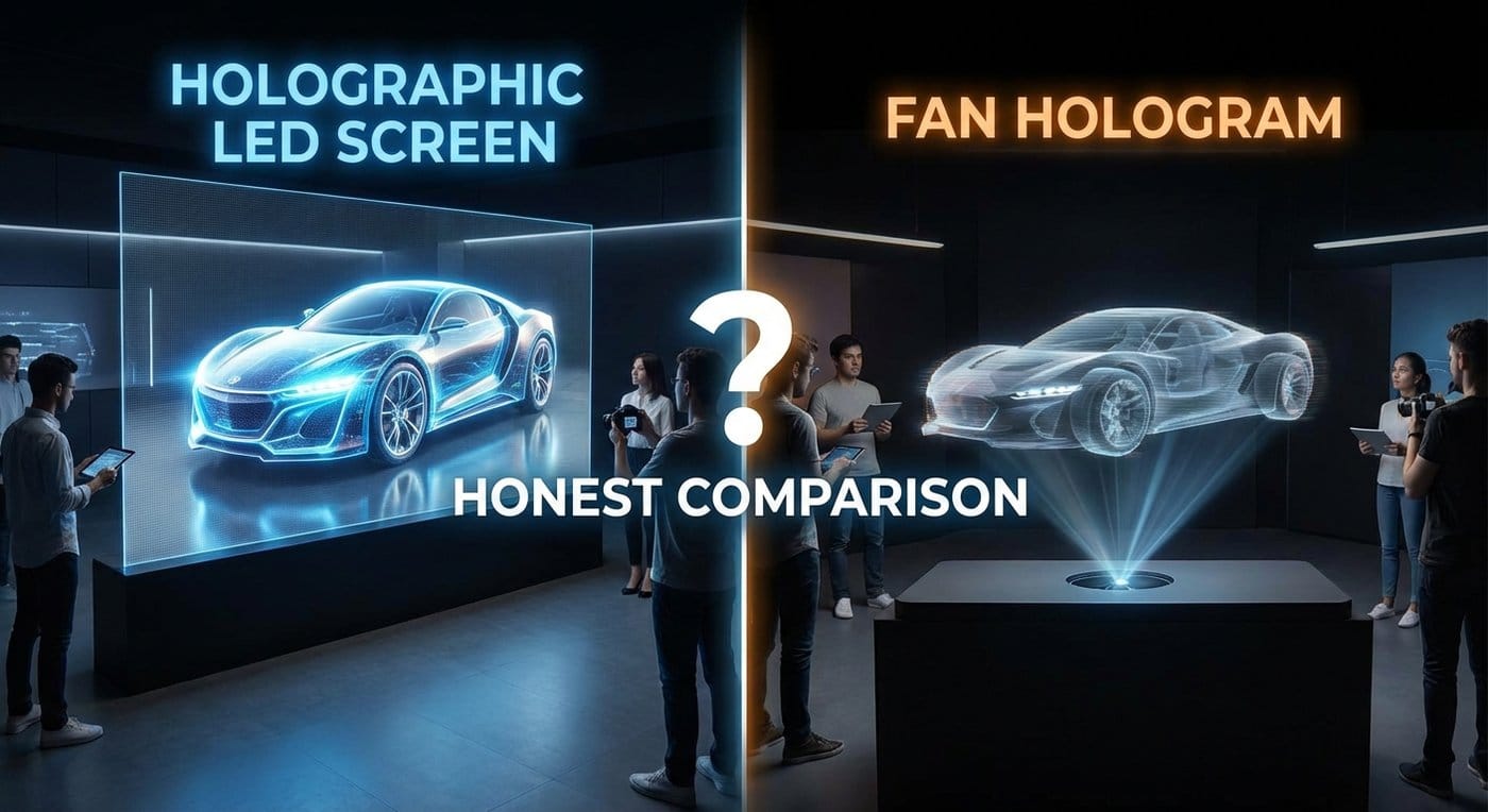 Comparación honesta entre la pantalla LED holográfica y el holograma en abanico (2026)