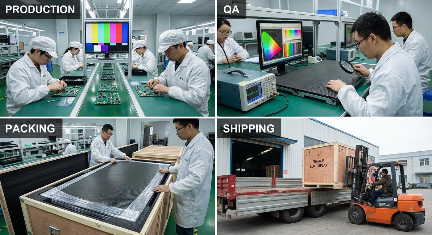 led display Produktion, QA, Verpackung, Versand