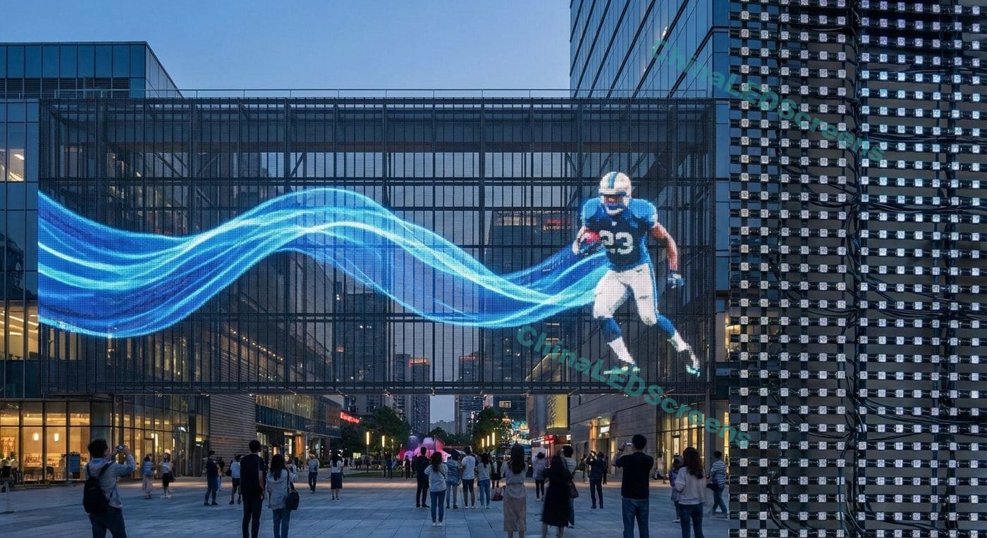 anuncios deportivos en malla LED para fachada de edificios
