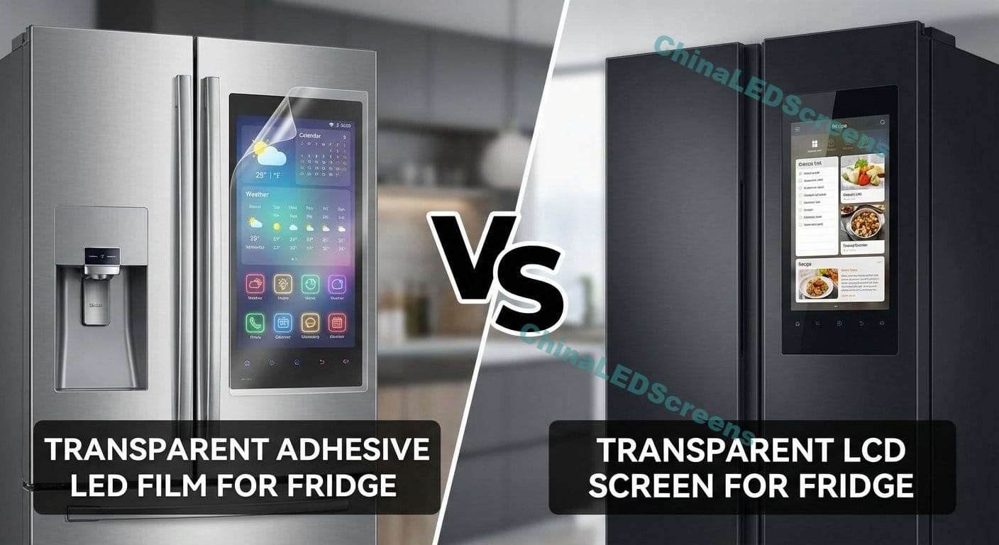 Självhäftande LED-filmskärm för kylskåp vs Transparent LCD-skärm för kylskåp (Ingenjörsguide)