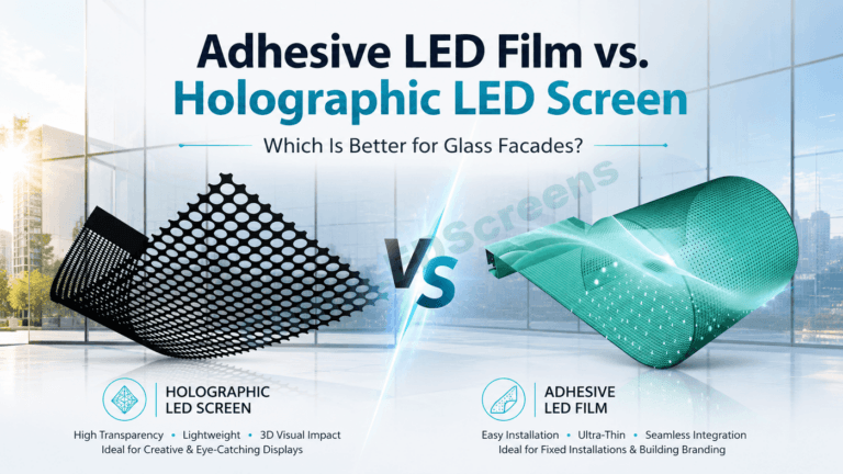 Adhesive LED Film vs. Holographic LED Screen Which Is Better for Glass Facade