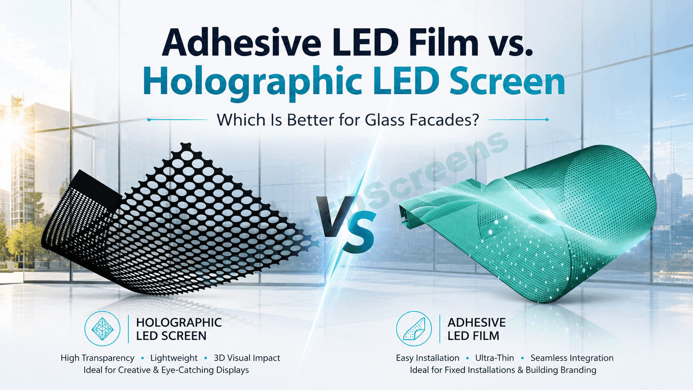 Adhesive LED Film vs. Holographic LED Screen Which Is Better for Glass Facade